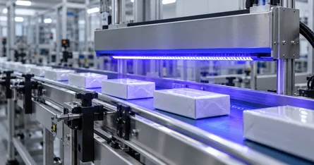 UV curing in continuous operation on a conveyor