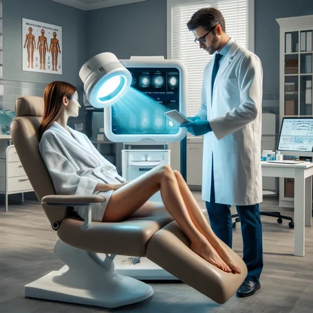 Mano guantata che guida un sensore UV su siringhe in un vassoio, personale in abbigliamento da camera bianca sullo sfondo – misurazione UV in ambienti medicali e GMP