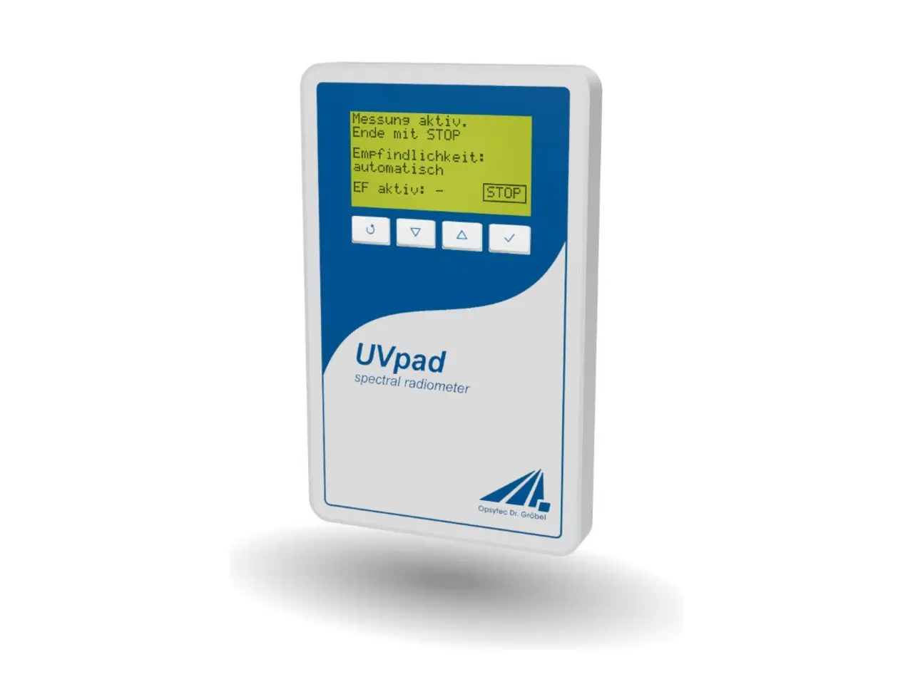 Modello 3D interattivo del radiometro UV spettrale UVpad con display acceso e misurazione attiva