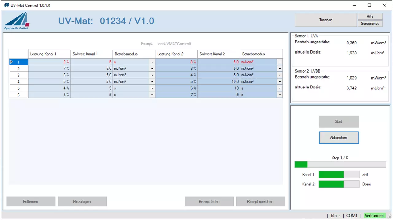 Ovládací software UV-MAT