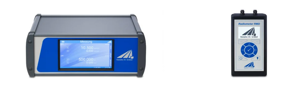 The laboratory radiometer RMD Touch with its touch display next to the hand-held RMD Pro