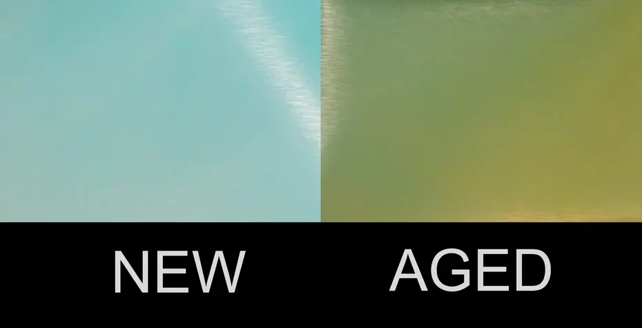 Image showing aging and photodiscoloration after UV exposure of plastic material