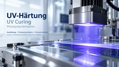UV LED area emitter curing a coated web on a conveyor – UV curing and photopolymerization